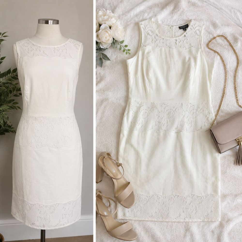 Tahari Arthur S Levine Ivory Lace Sheath Dress Petite 12P